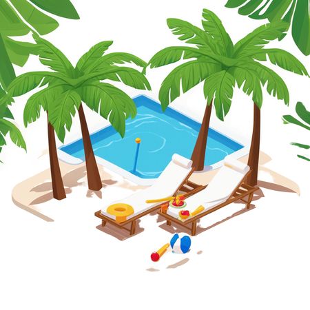 Free Tropical Poolside Retreat With Loungers And Palm Trees  AI Image