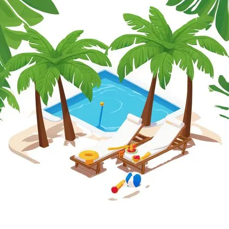 Free Tropical Poolside Retreat With Loungers And Palm Trees  AI Image