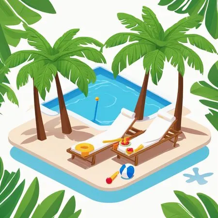 Free Tropical Poolside Retreat With Loungers And Palm Trees AI Image