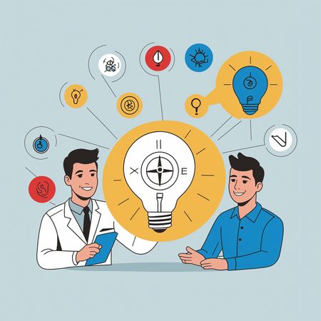 Free Two People Discussing Ideas With Light Bulbs Symbolizing Creativity  AI Image