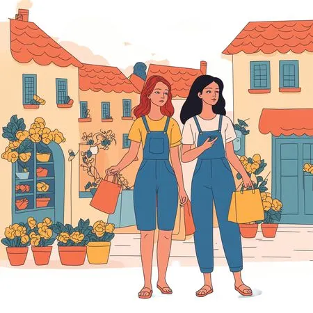 Free Two Women Shopping In Charming Street Market  AI Image