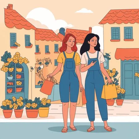 Free Two Women Shopping In Charming Street Market  AI Image