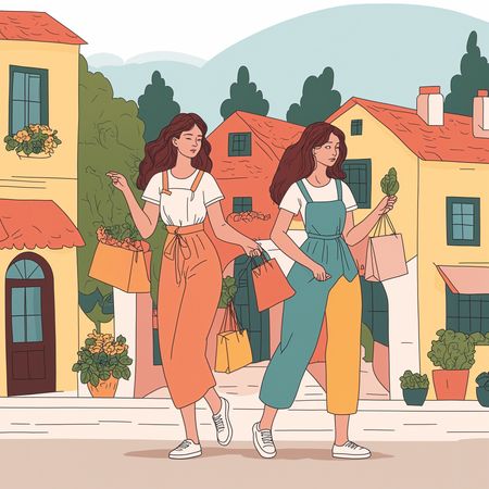 Free 都会で買い物をする2人の女性  AI画像