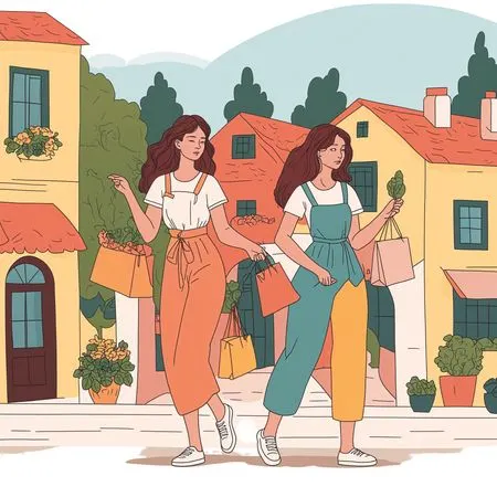 Free Two Women Shopping In Urban  AI Image