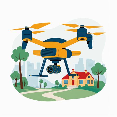 Free Un drone survolant une maison près d'une ville  Image IA