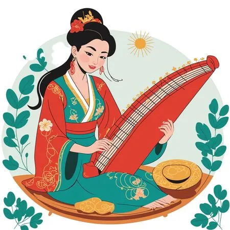 Free Woman dressed in a traditional kimono playing string instrument  AI Image
