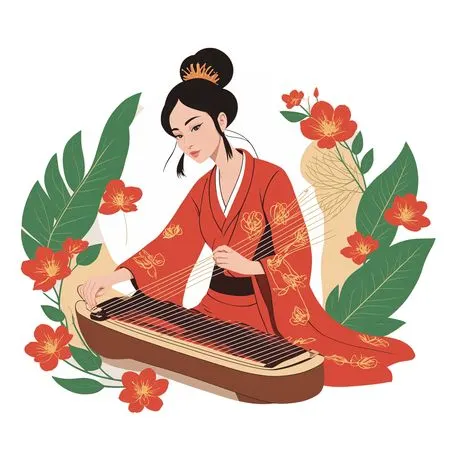 Free Woman dressed in a traditional kimono playing string instrument  AI Image
