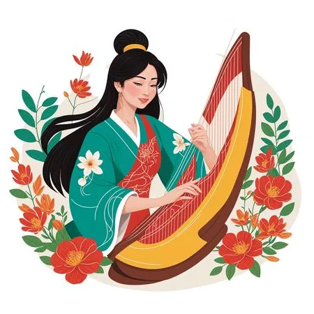 Free Woman dressed in a traditional kimono playing string instrument  AI Image