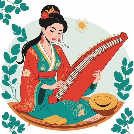 Free Woman dressed in a traditional kimono playing string instrument  AI Image