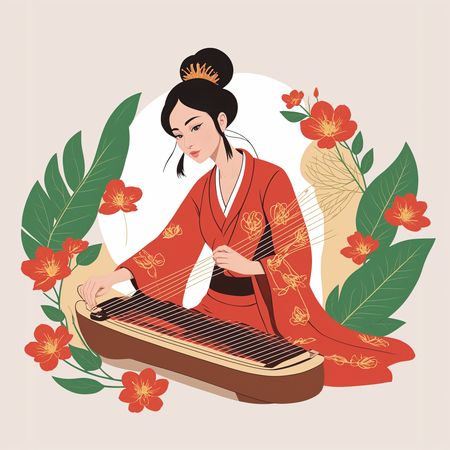 Free Woman dressed in a traditional kimono playing string instrument  AI Image