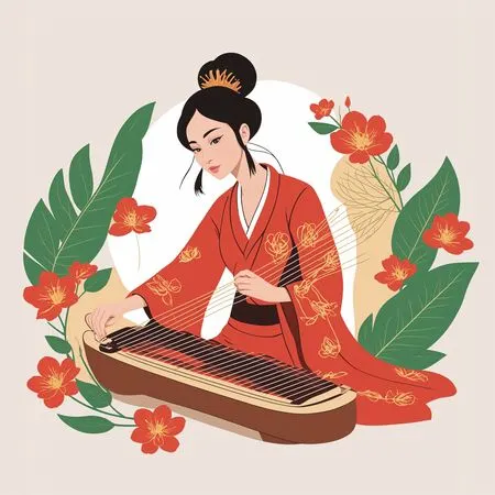 Free Woman dressed in a traditional kimono playing string instrument  AI Image