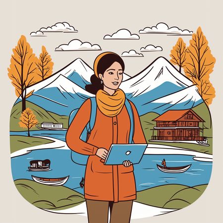 Free Woman Exploring Nature With Laptop  AI Image