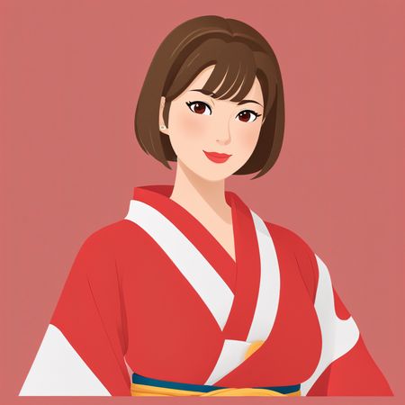 Free Woman In A Red Kimono  AI Image