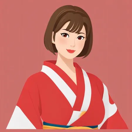 Free Woman In A Red Kimono  AI Image