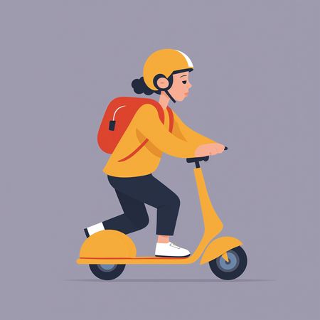 Free Woman rides electric scooter on city road  AI Image