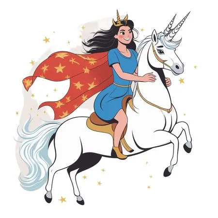Free Woman Riding  Unicorn With Cape And Stars  AI Image