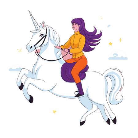 Free Woman Riding  Unicorn With Cape And Stars  AI Image