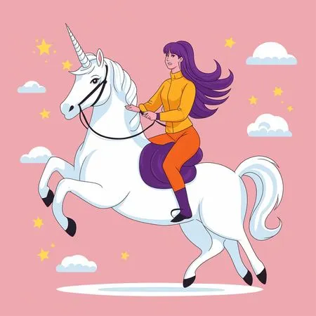 Free Woman Riding  Unicorn With Cape And Stars  AI Image