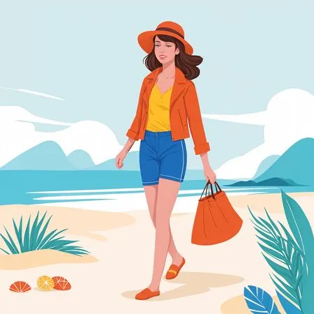 Free Woman Strolling On The Beach In Summer Attire  AI Image