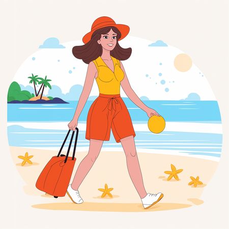 Free Woman Walking On A Beach In A Summer Outfit  AI Image