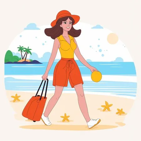 Free Woman Walking On A Beach In A Summer Outfit  AI Image