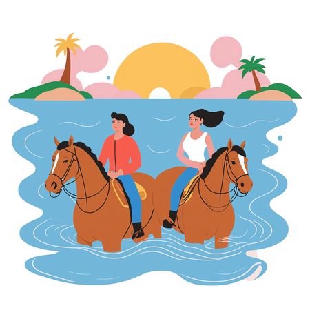 Free Women Riding Horses On A Beach At Sunset  AI Image