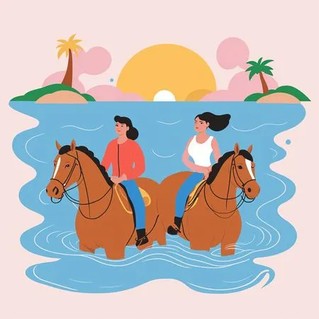 Free Women Riding Horses On A Beach At Sunset  AI Image