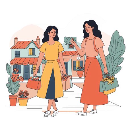 Free Women Shopping In Village Street  AI Image