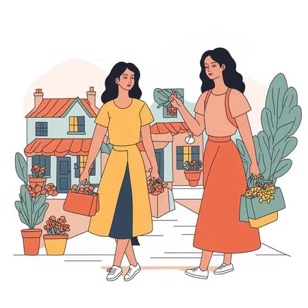 Free Women Shopping In Village Street  AI Image
