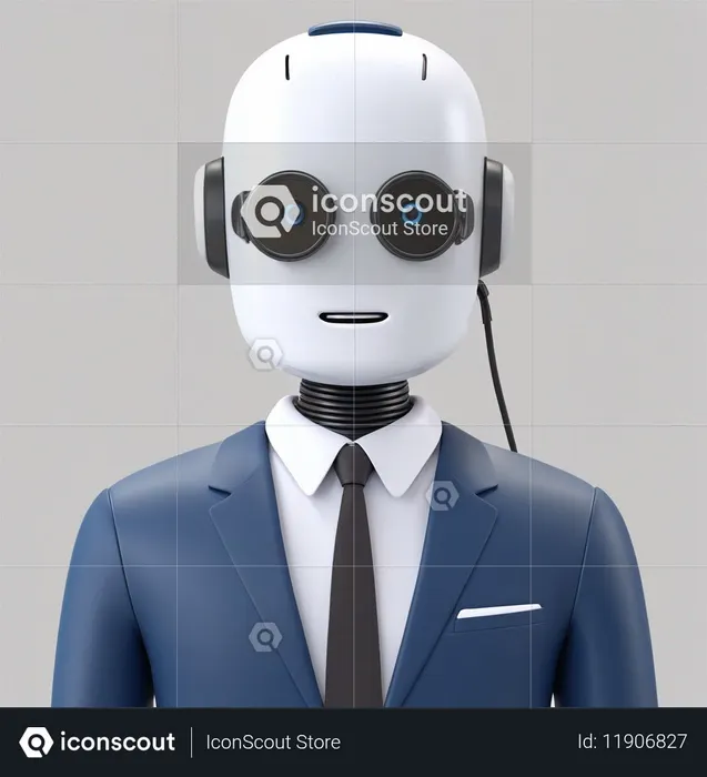 A Humanoid Robot In A Business Suit With Headphones  AI Image