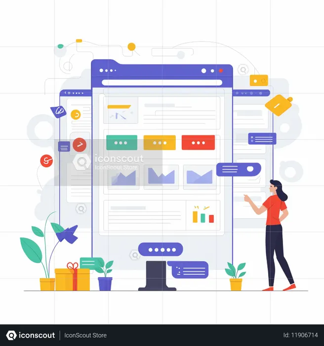 A Woman Interacting With A Web Design Interface  AI Image