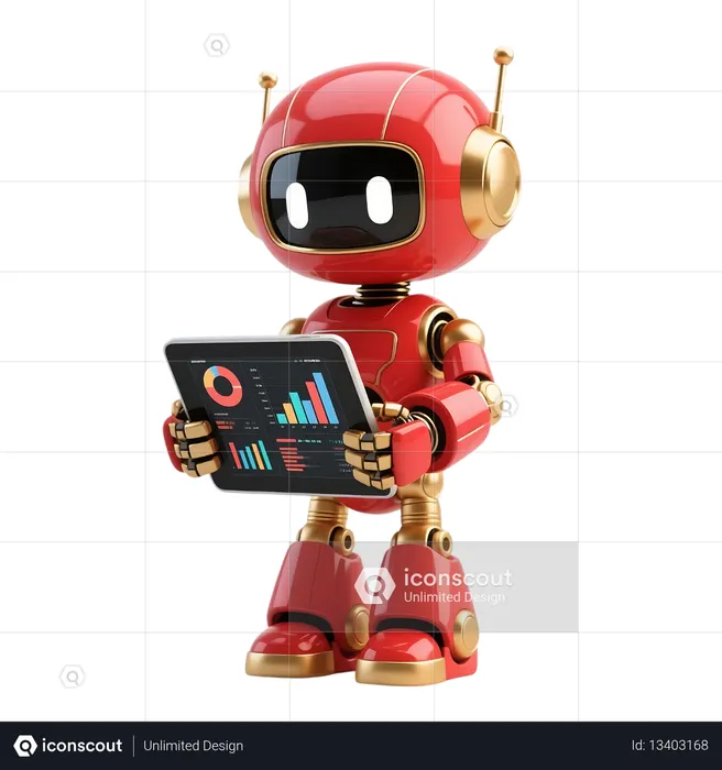 AI AI robot character doing data analysis  3D Illustration