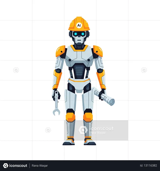 AI AI Robot Construction Worker with Helmet  Illustration