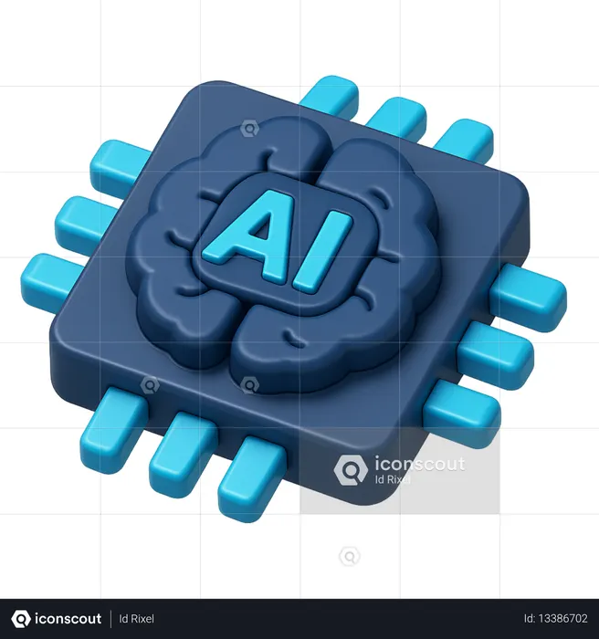 AI Artificial Intelligence Brain Chip  3D Icon