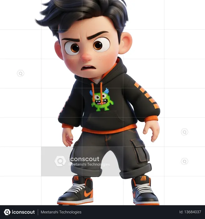 AI Boy in spirit-focus-pose  3D Illustration