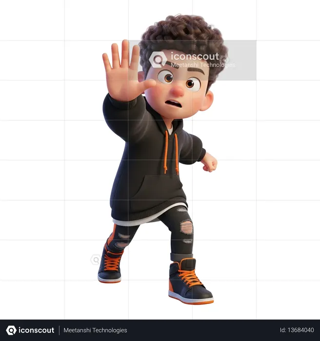 AI Boy showing stop-gesture  3D Illustration