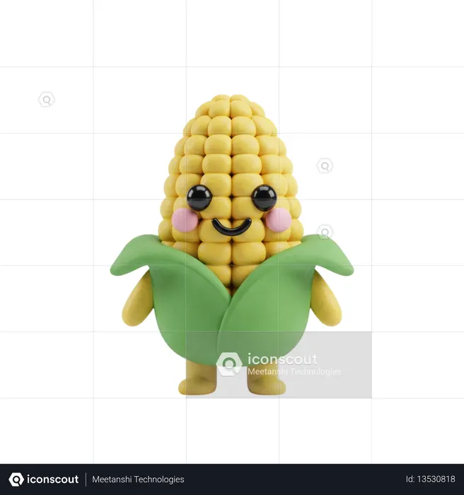 AI Clay corn cob character with a happy face  3D Illustration