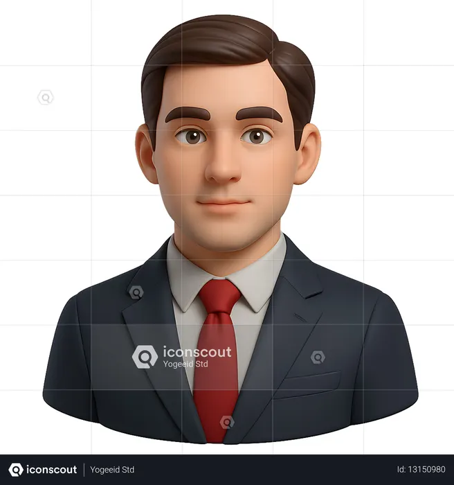 AI Confident  Businessman  in Blue Suit and Red Tie  3D Icon
