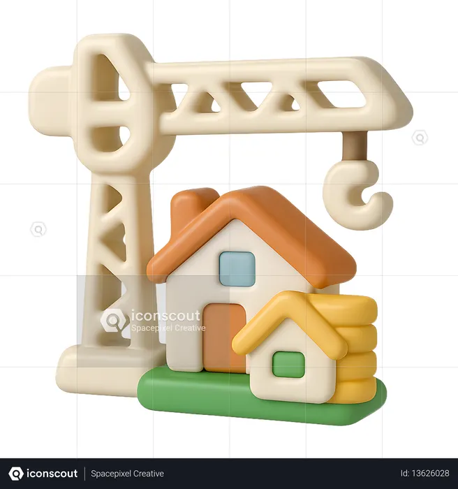 AI Construction crane with house  3D Icon