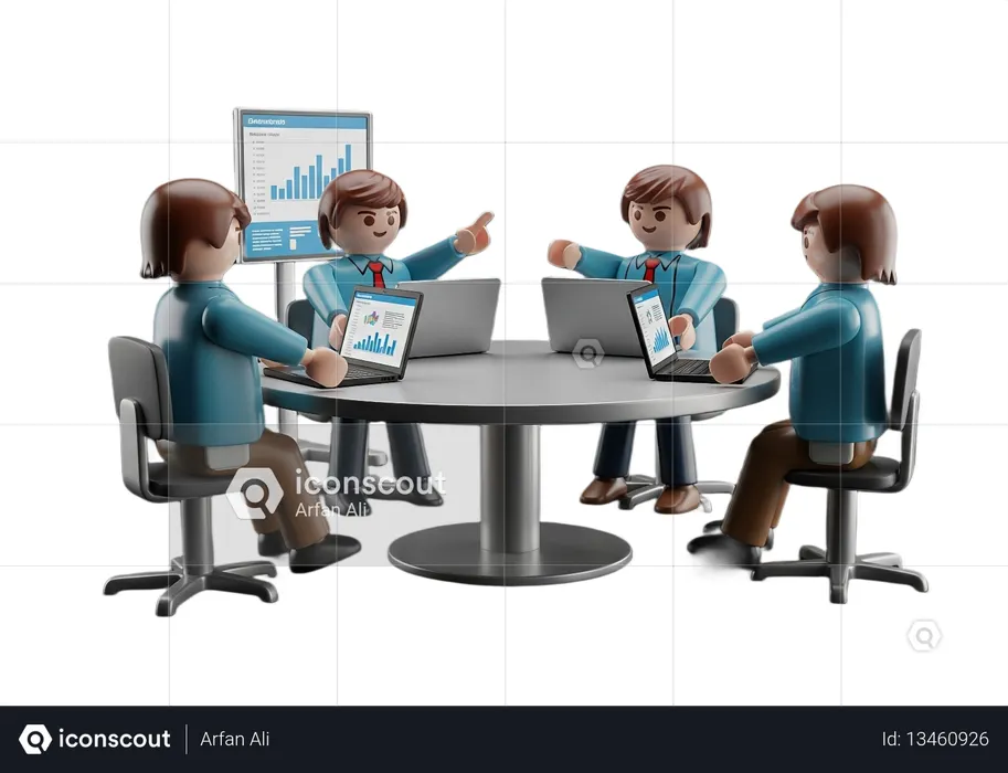 AI Engaging business strategy session with team using laptops and charts  3D Illustration