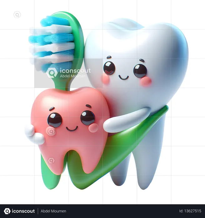 AI Tooth Hugging with Happy Faces  3D Icon
