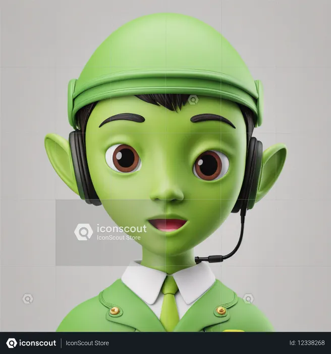 Alienígena verde usando fones de ouvido  Imagem de IA