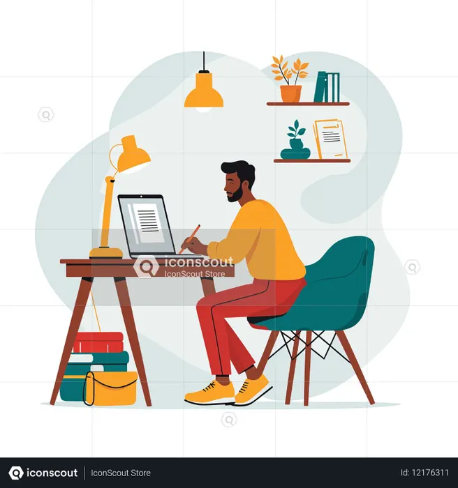 Boy Working At A Home Office Desk  AI Image