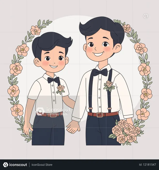 Boys In Formal Attire With Floral Accents  AI Image
