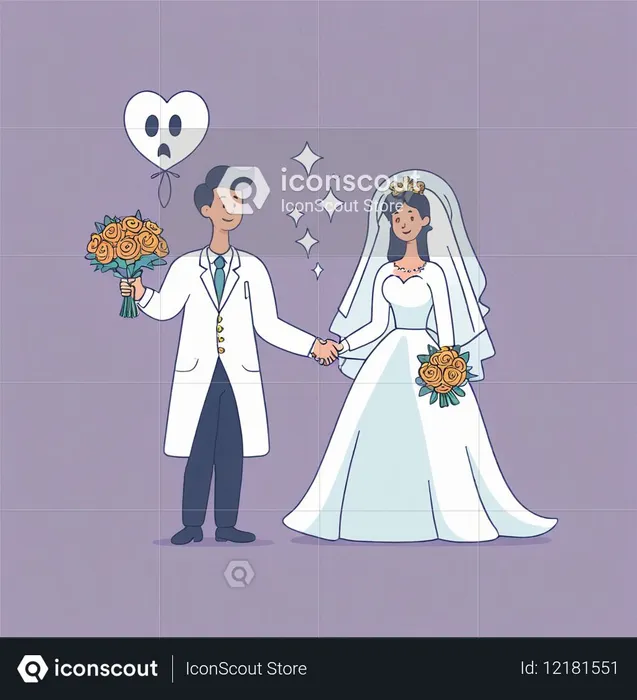 Bride And Groom With Heart Balloon And Flowers  AI Image