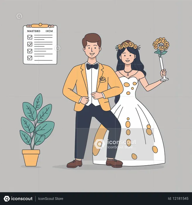 Bride And Groom With Wedding Checklist  AI Image