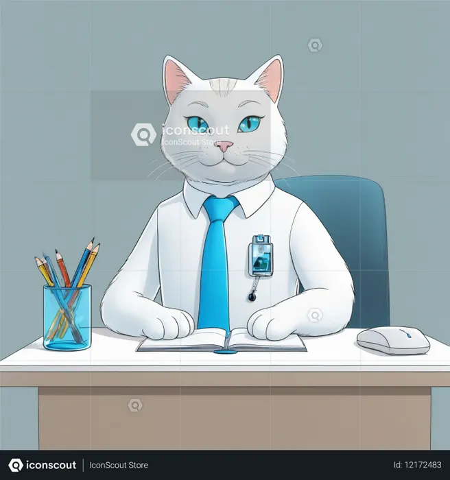 Business Cat At Desk  AI Image