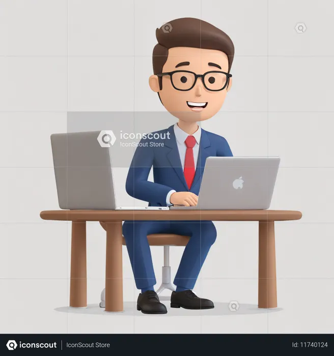 Businessman At A Desk With Laptops  AI Image
