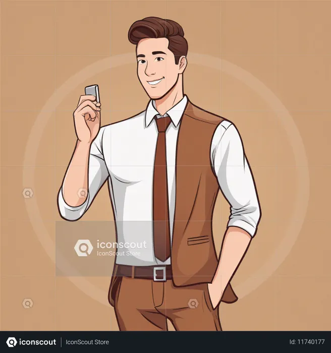 Businessman Holding A Smartphone  AI Image