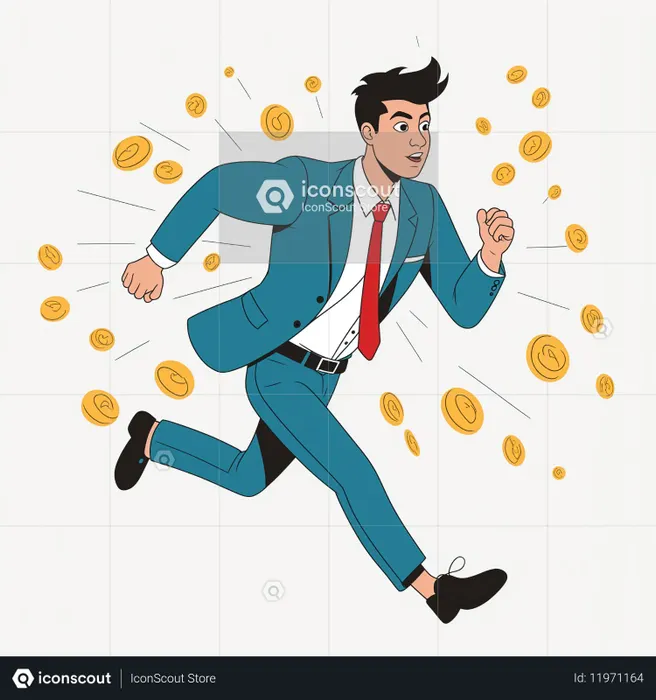 Businessman Running With Coins Around  AI Image